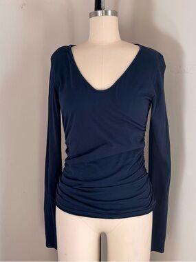 Anthropologie Navy Long-Sleeve V-Neck Ruched Tee